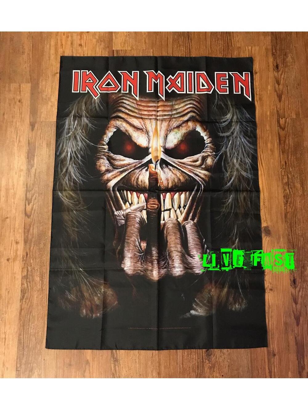 IRON MAIDEN - Eddie Middle Finger Flag Banner Tapestry Fabric Poster nwobhm